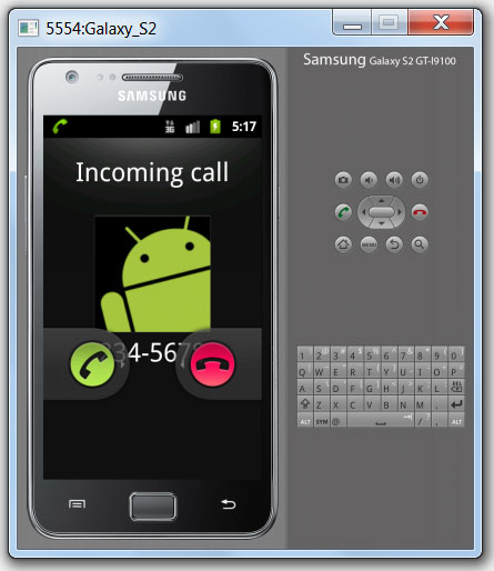 Входящий звонок в эмуляторе Android