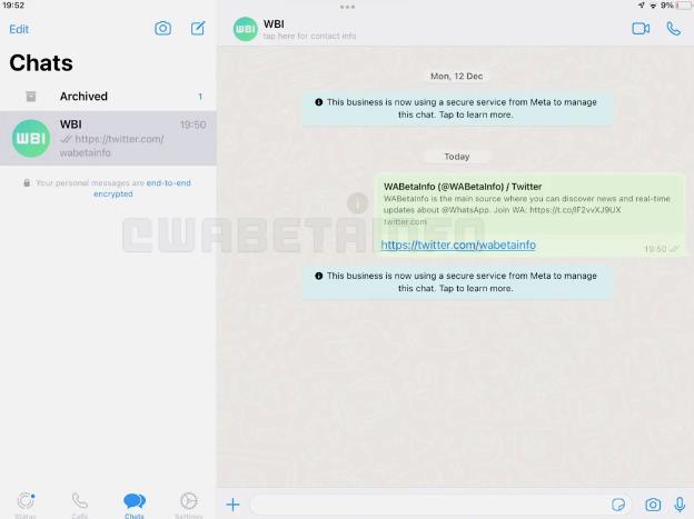 Новая версия WhatsApp для iPad