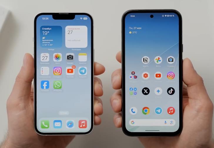 Экран Pixel 8a и iPhone 13