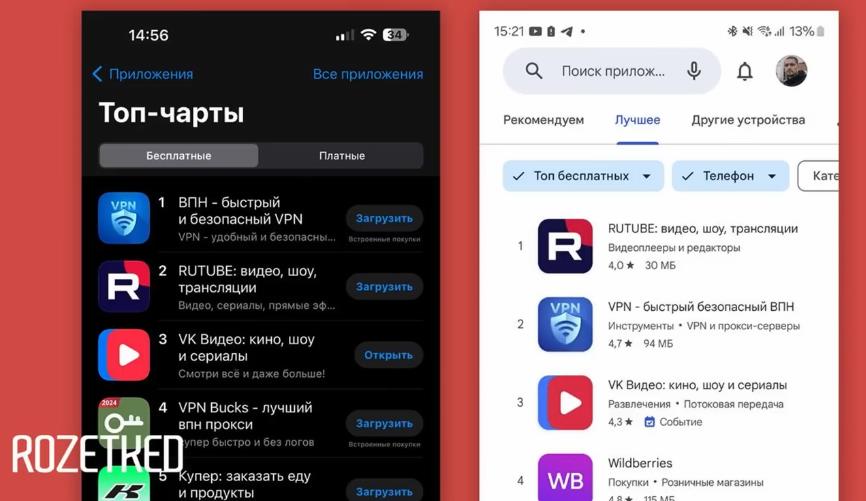 VK Видео и Rutube ворвались в топ App Store