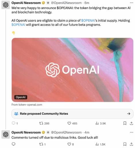 Аккаунт OpenAI в соцсети X взломали